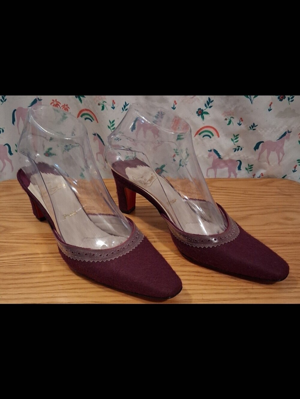 EUC Vintage Y2K Christian Louboutin Purple Felt Causal Mule Heel Shoe SZ 5.5